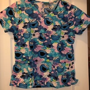 Cookie Monster scrub top w/ pockets